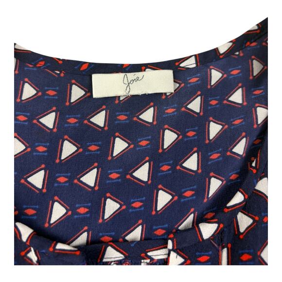 Joie Geometric Print 100% Silk Sleeveless Navy Multicolor Nautical Blouse Size M - Picture 3 of 6